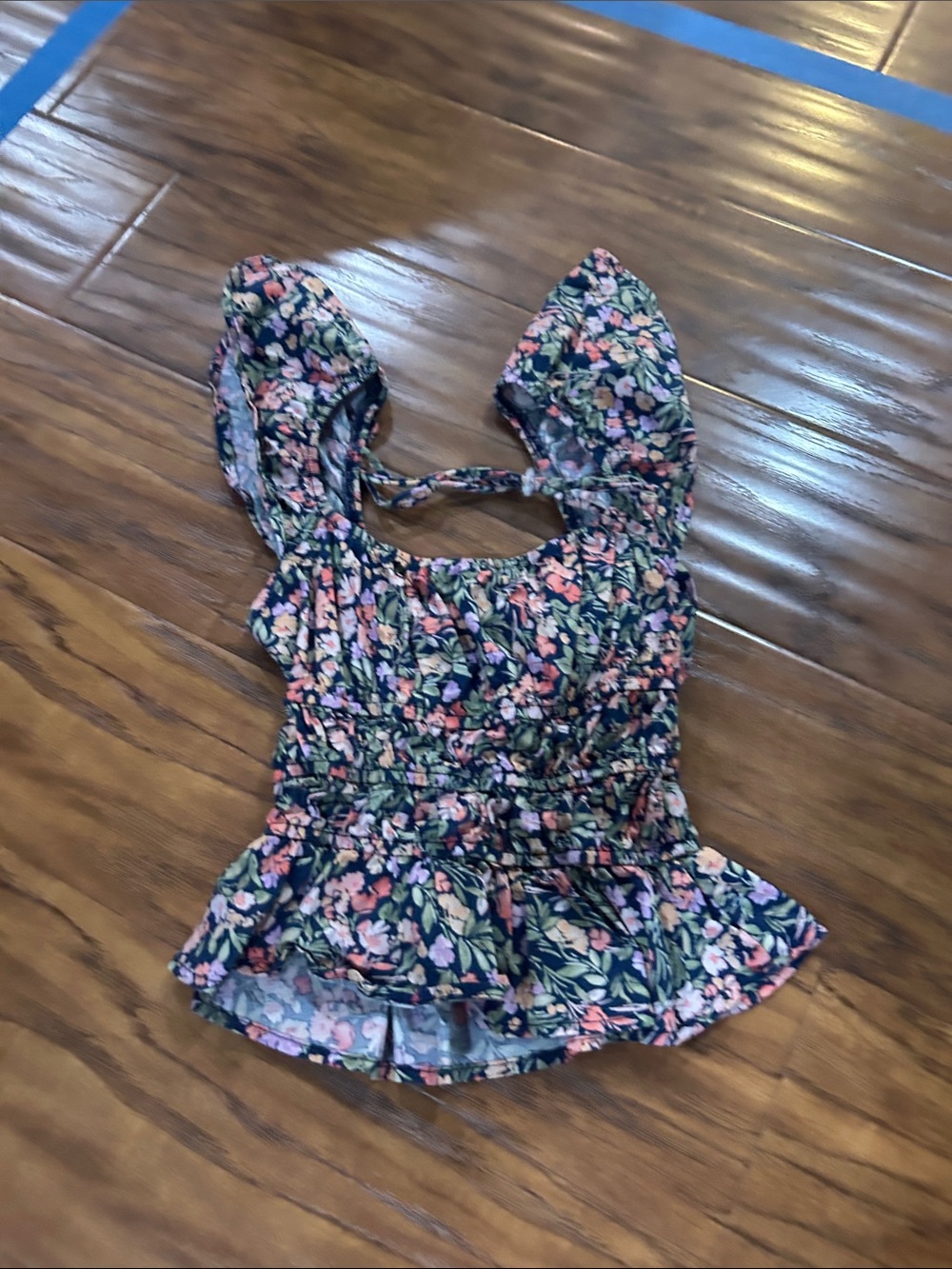 Altar'd State Navy Floral Smocked Tube Top with Ruffle